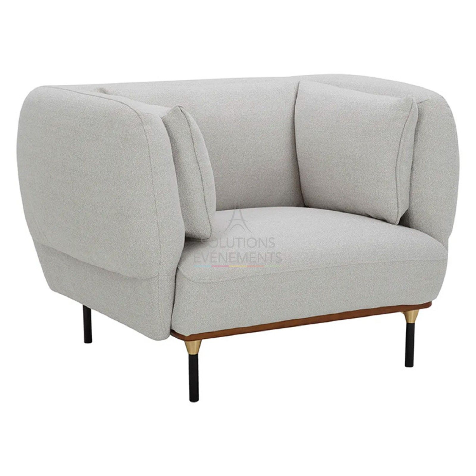 Rental of designer interior armchair in gray velvet