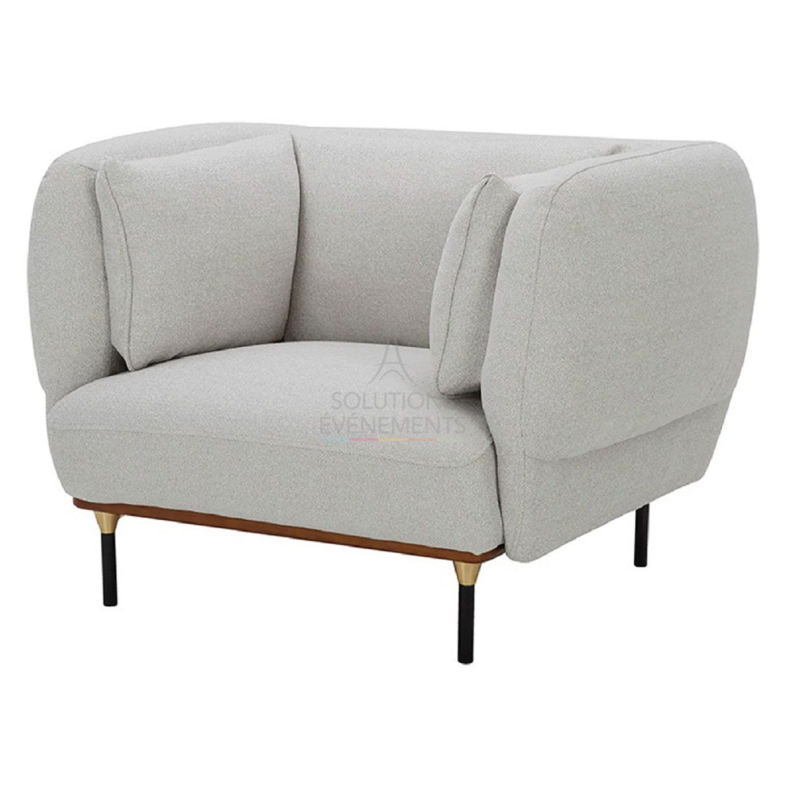 Rental of designer interior armchair in gray velvet