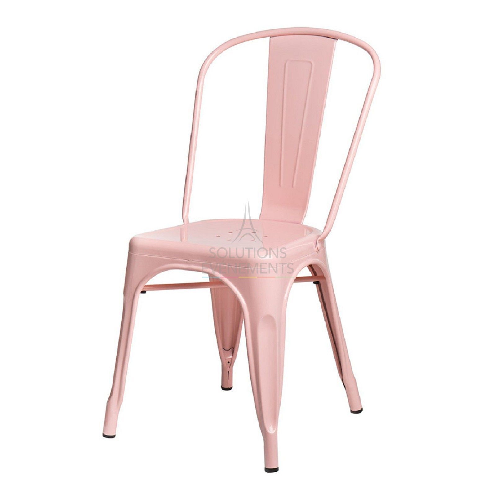 Rental of industrial metal chair in pastel pink color