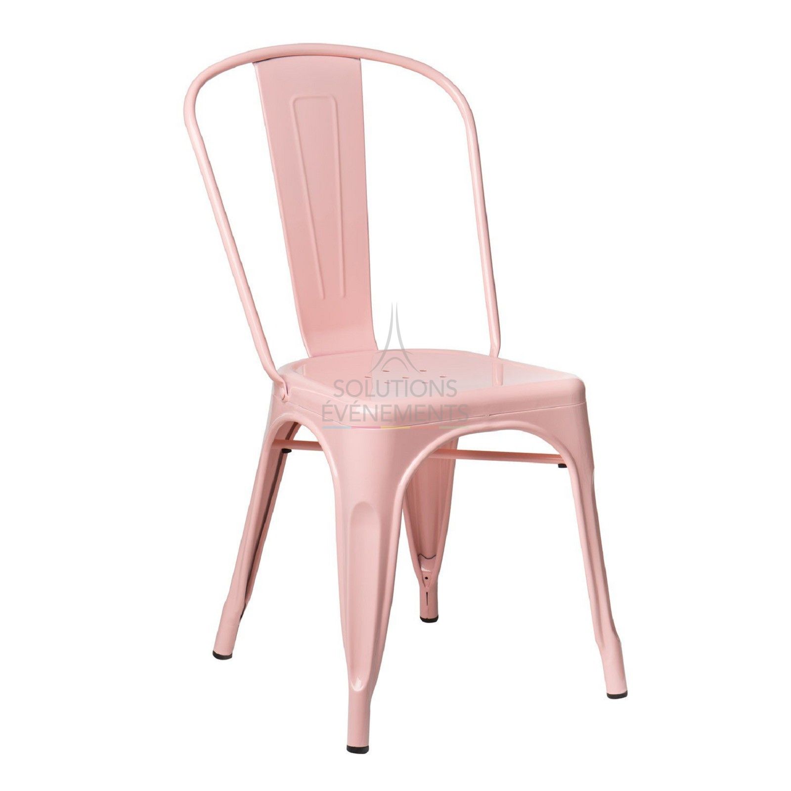 Rental of industrial metal chair in pastel pink color