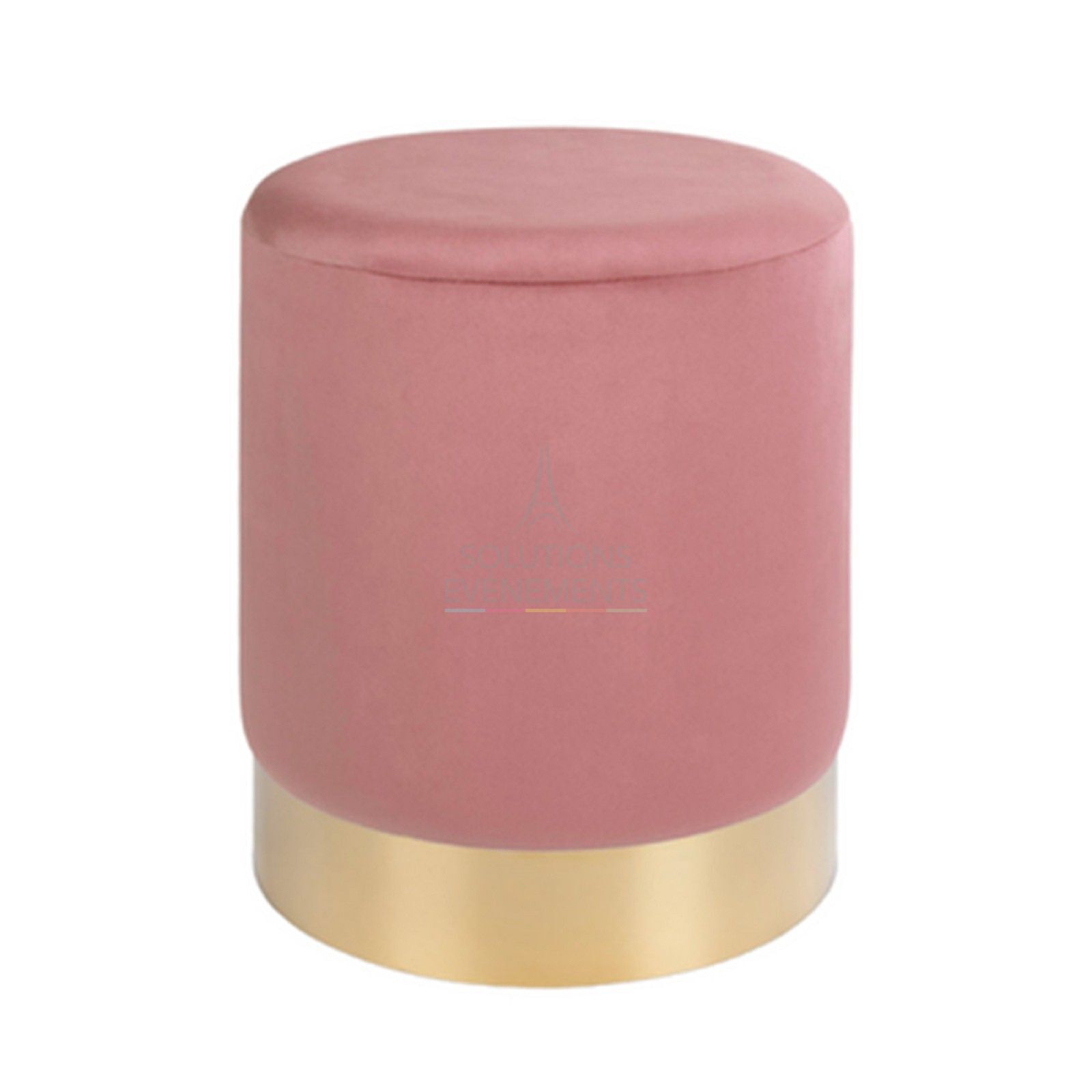 Location tabouret rond velours rose avec cerclage doré