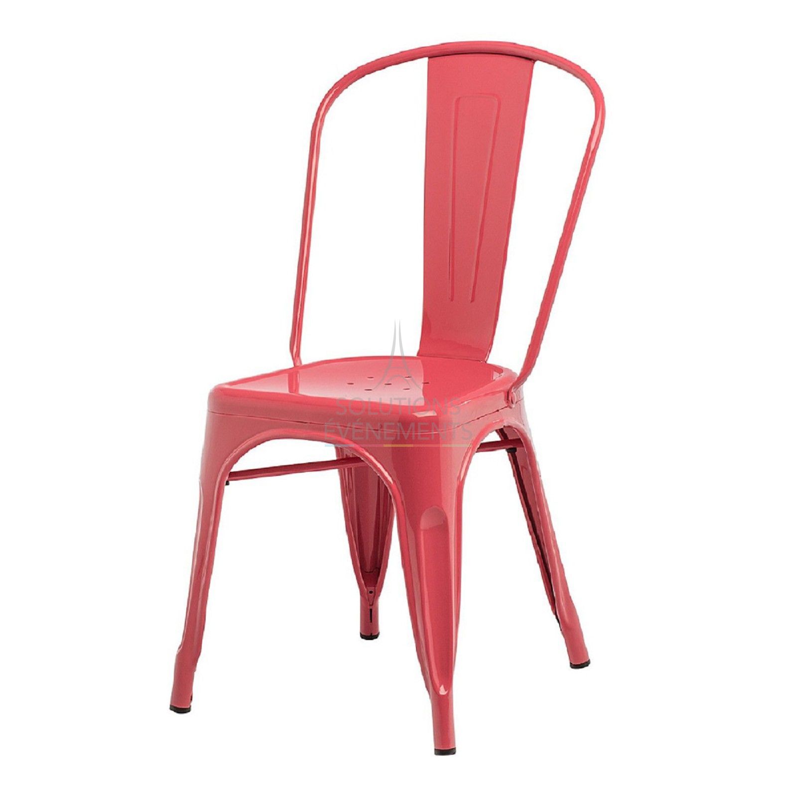 Rental of industrial metal chair in raspberry red color