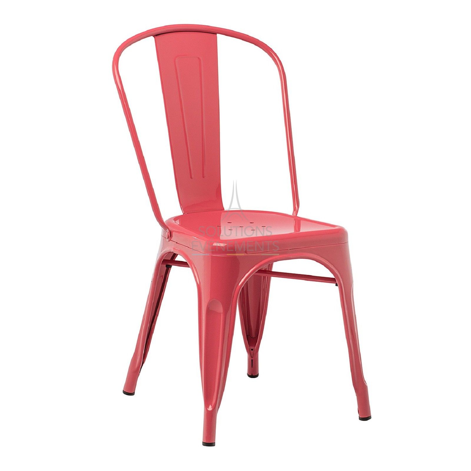 Rental of industrial metal chair in raspberry red color