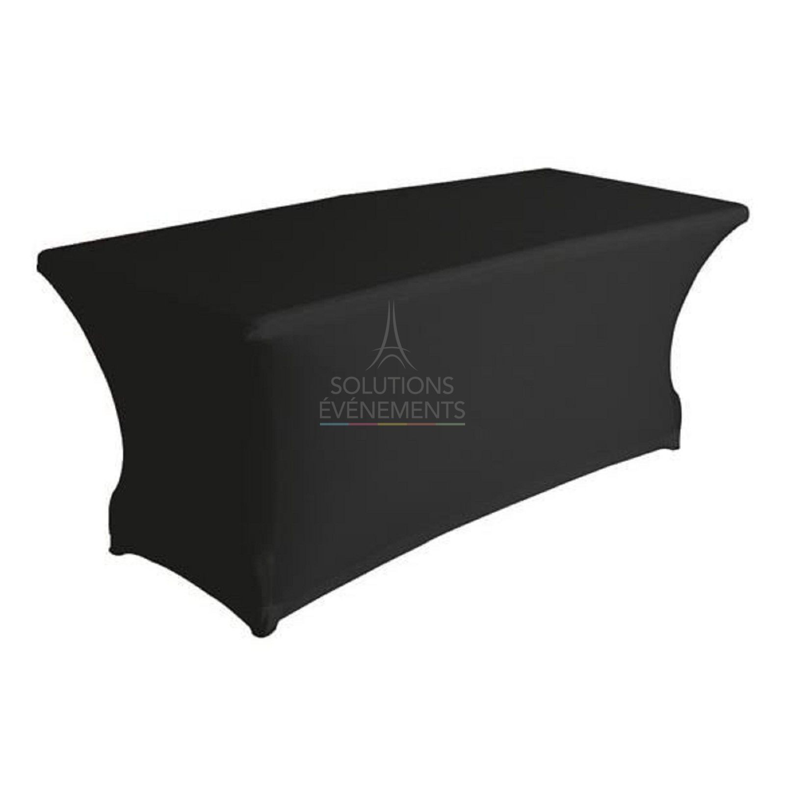 Rental of rectangle table with black cover. For approximately 4 people
