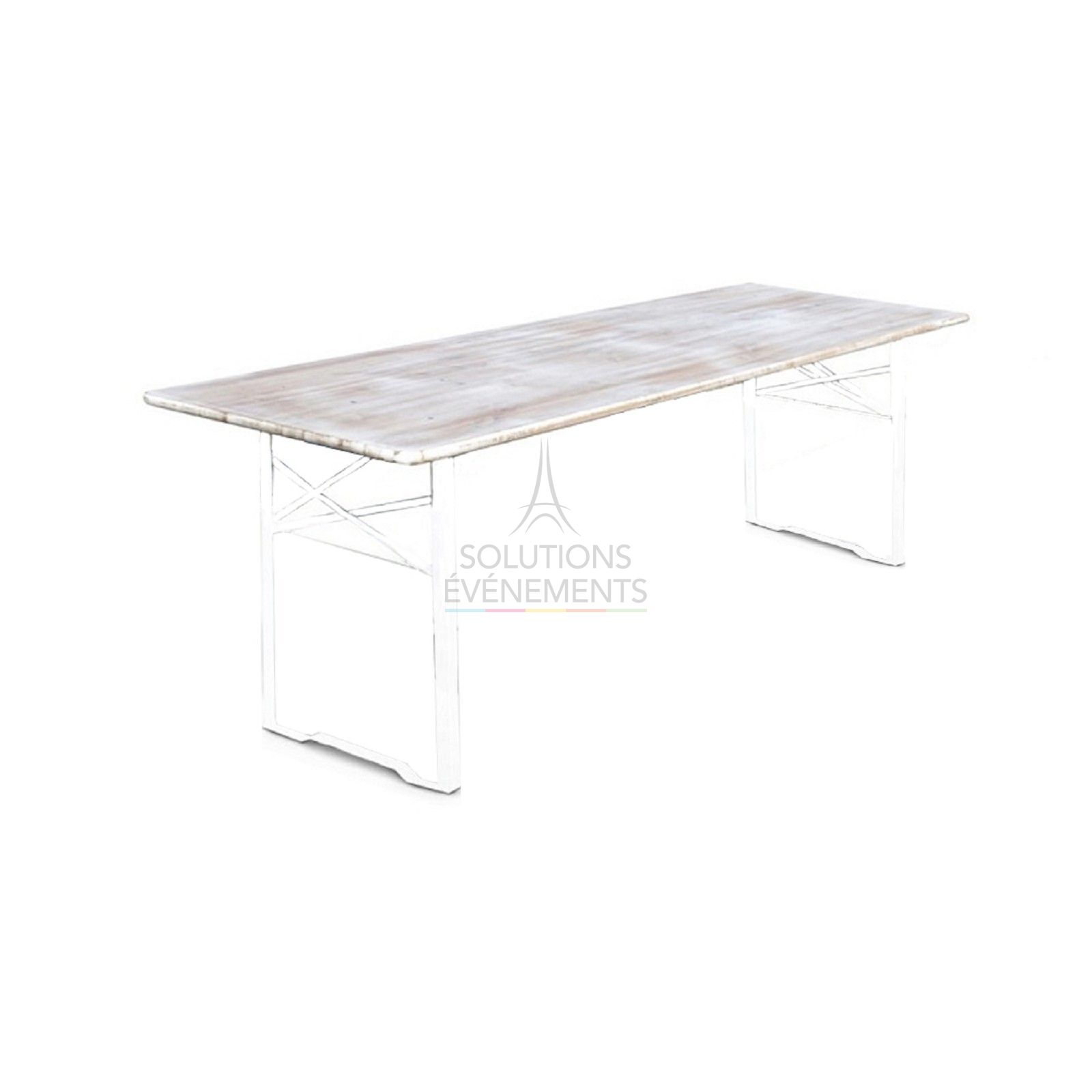 Rental of white rectangular wooden banquet table