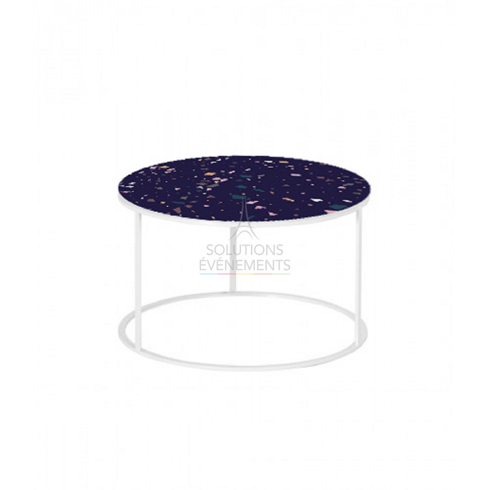 Location de table basse ronde lounge couleur bleu terrazzo