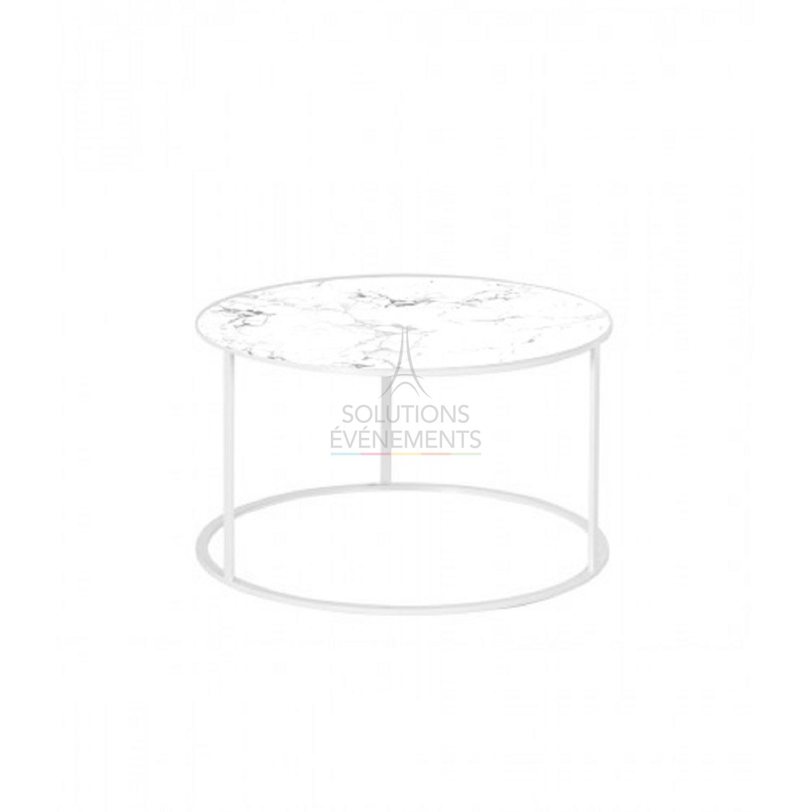 Location de table basse ronde lounge couleur marbre blanc