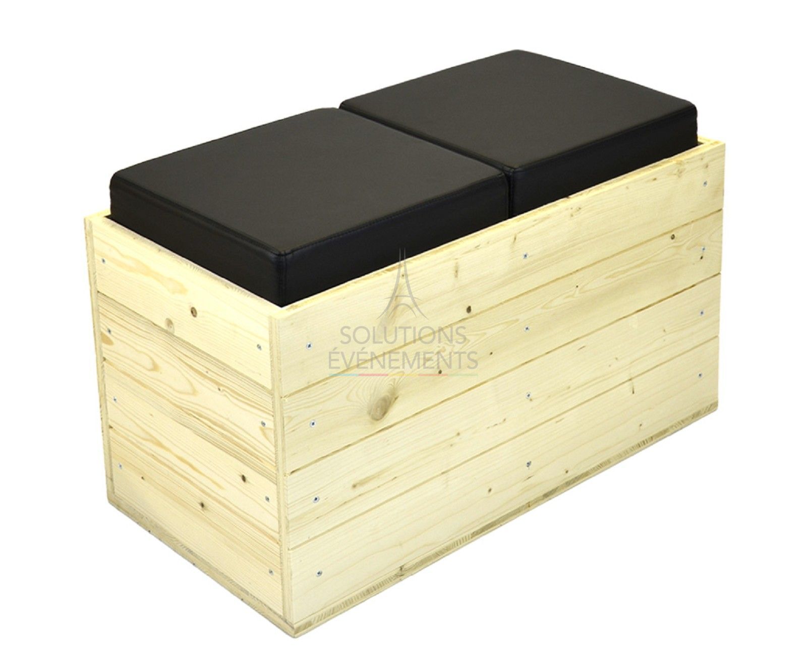Rental eco-responsible wooden bench black leather