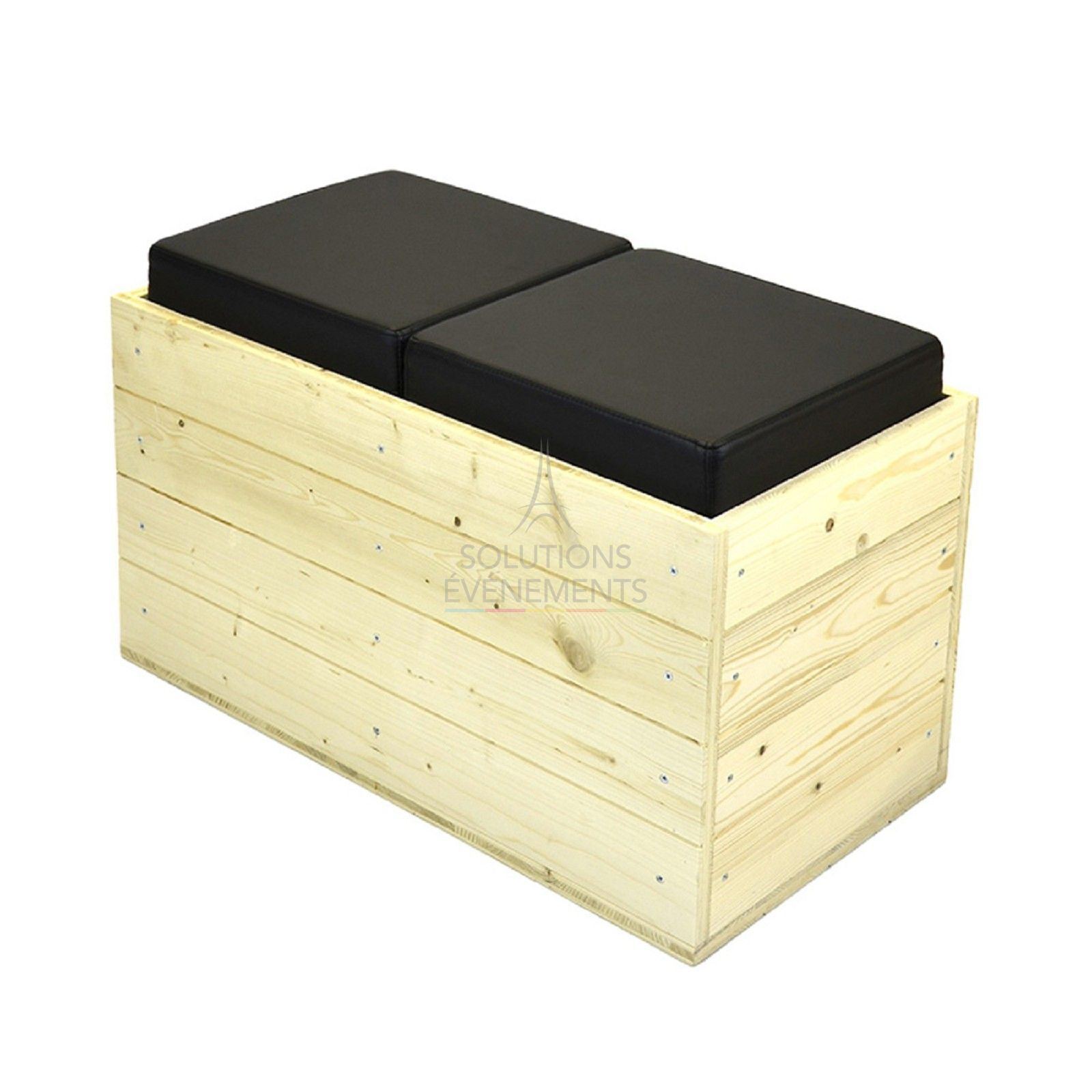 Rental eco-responsible wooden bench black leather