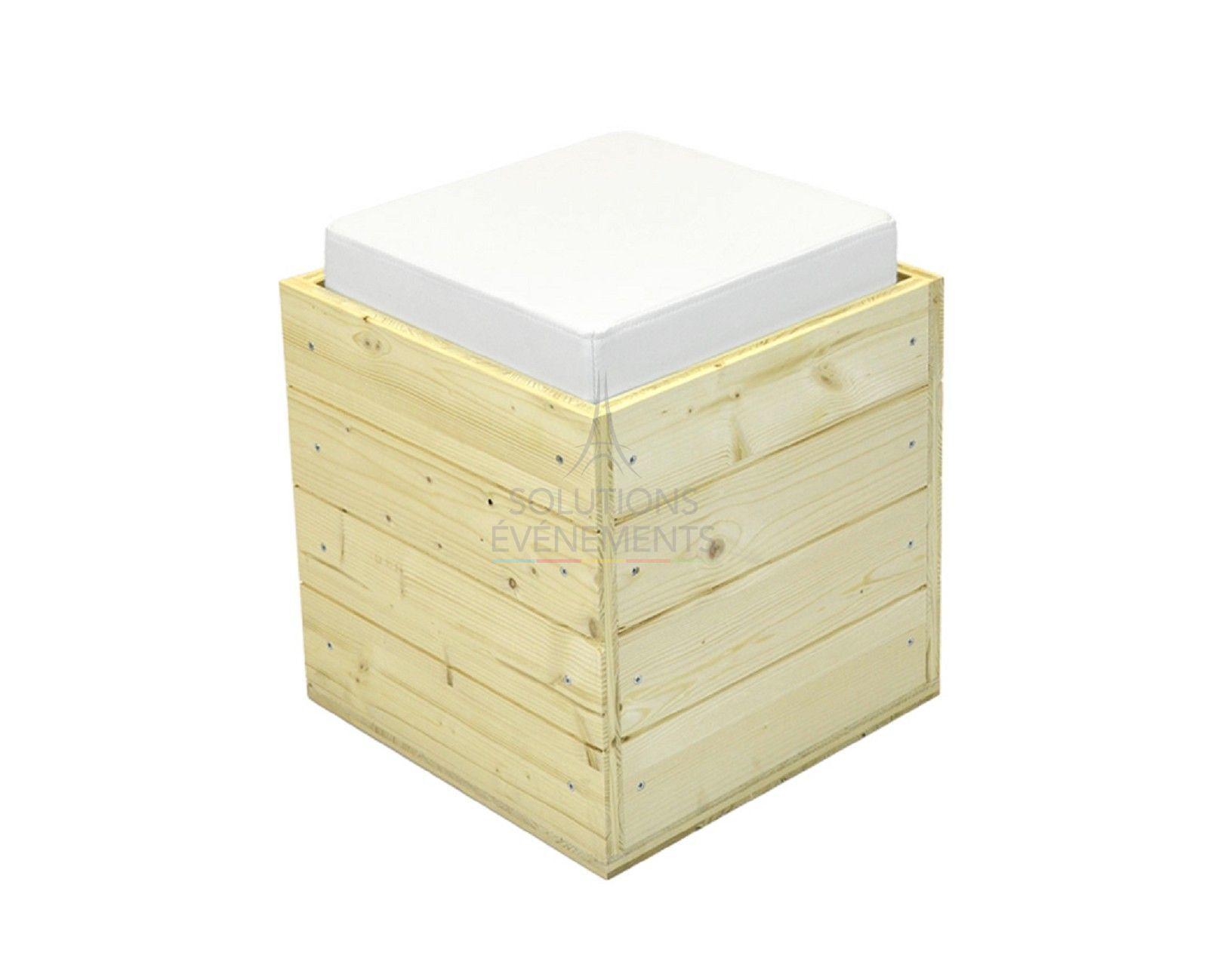 Rental eco-responsible wooden pouf white leather