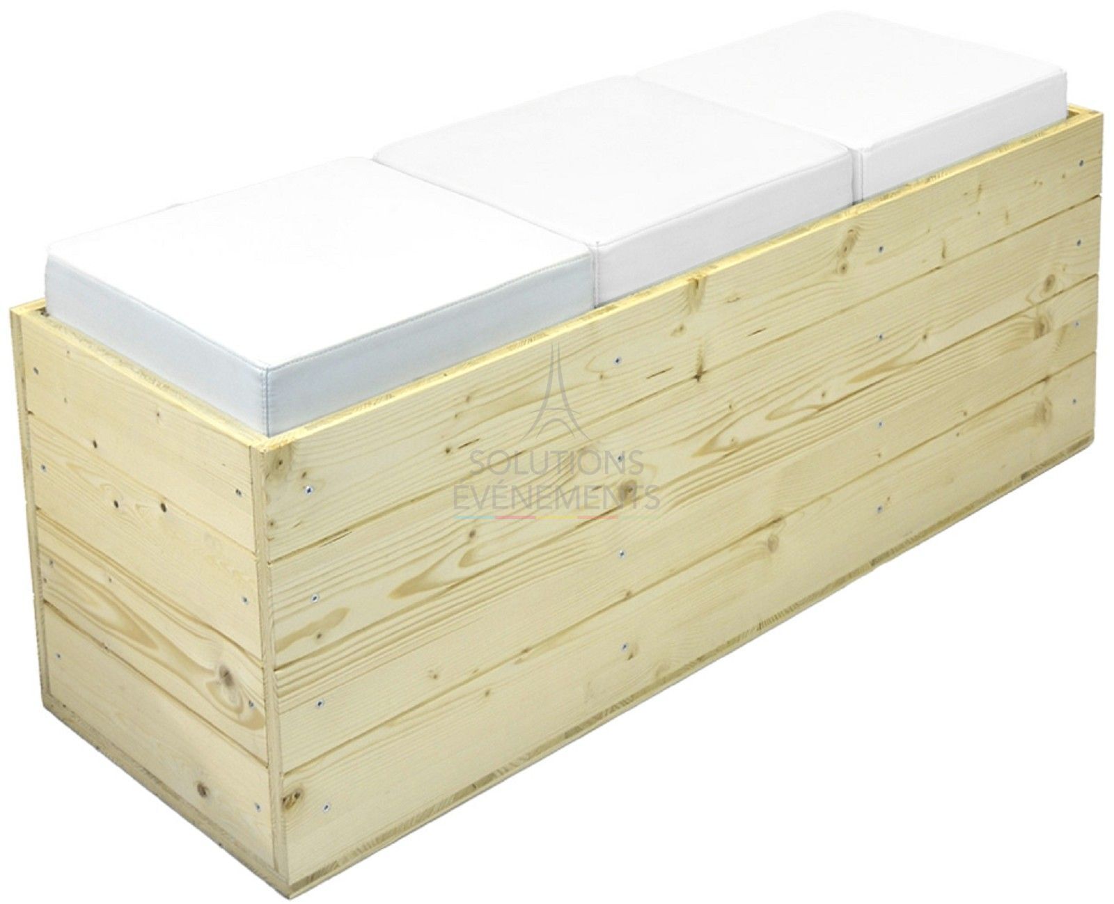 Rental eco-responsible wooden bench white leather