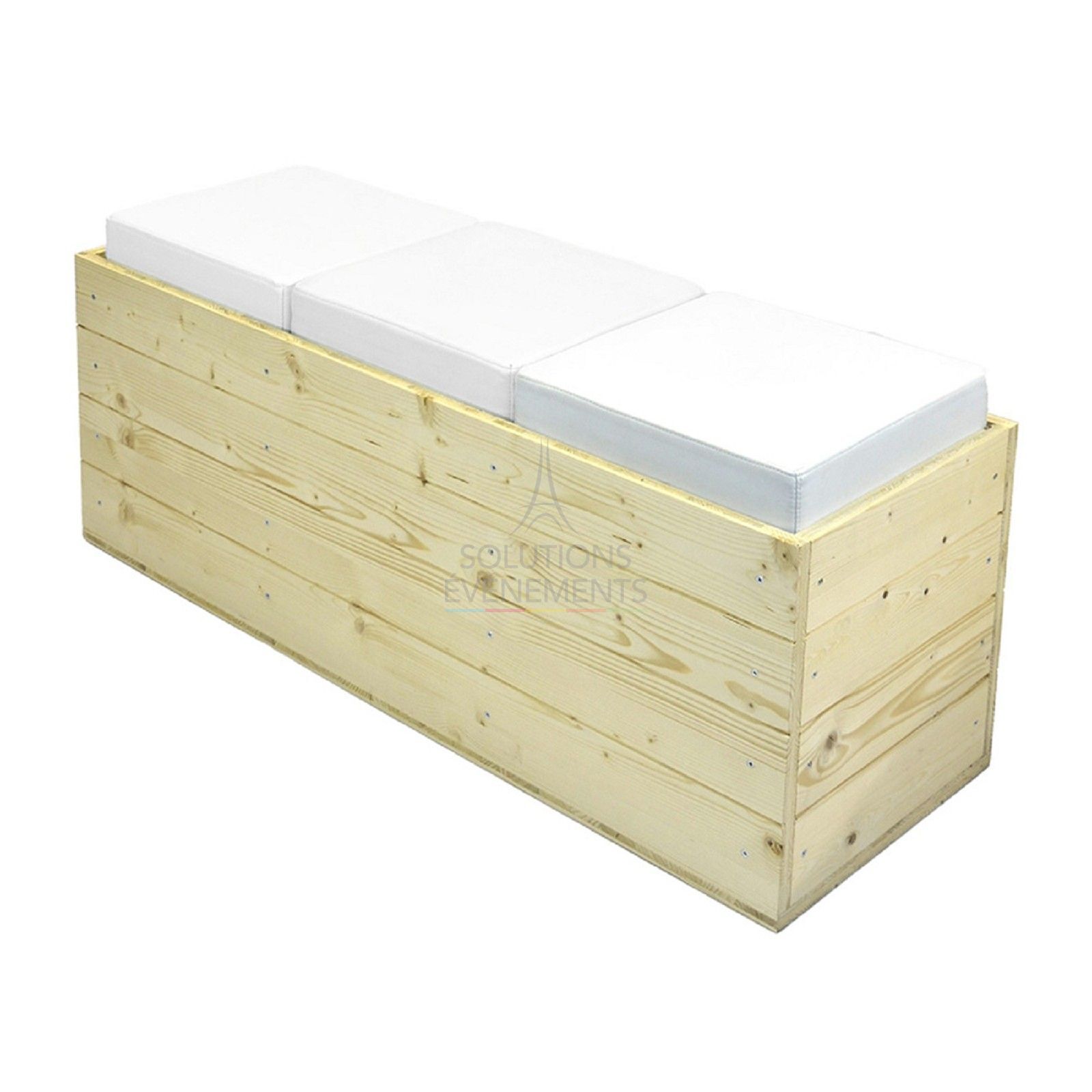 Rental eco-responsible wooden bench white leather