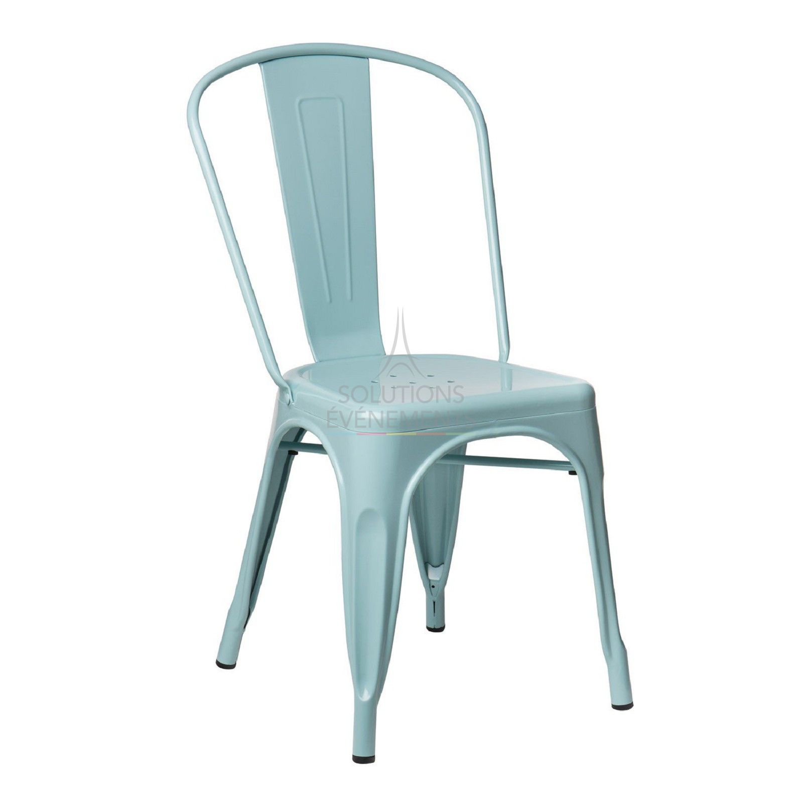 Rental of industrial sky blue metal chair