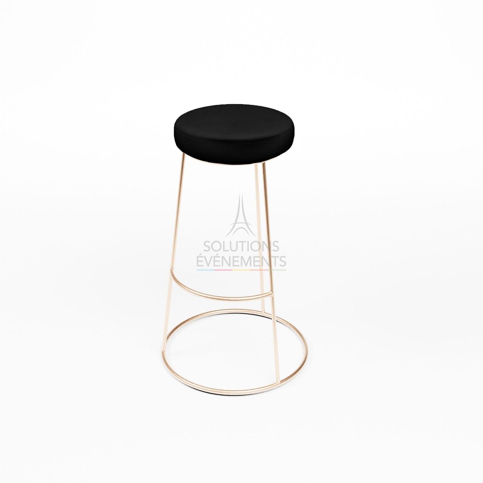 Location tabouret haut chromé or avec pouf velours noir