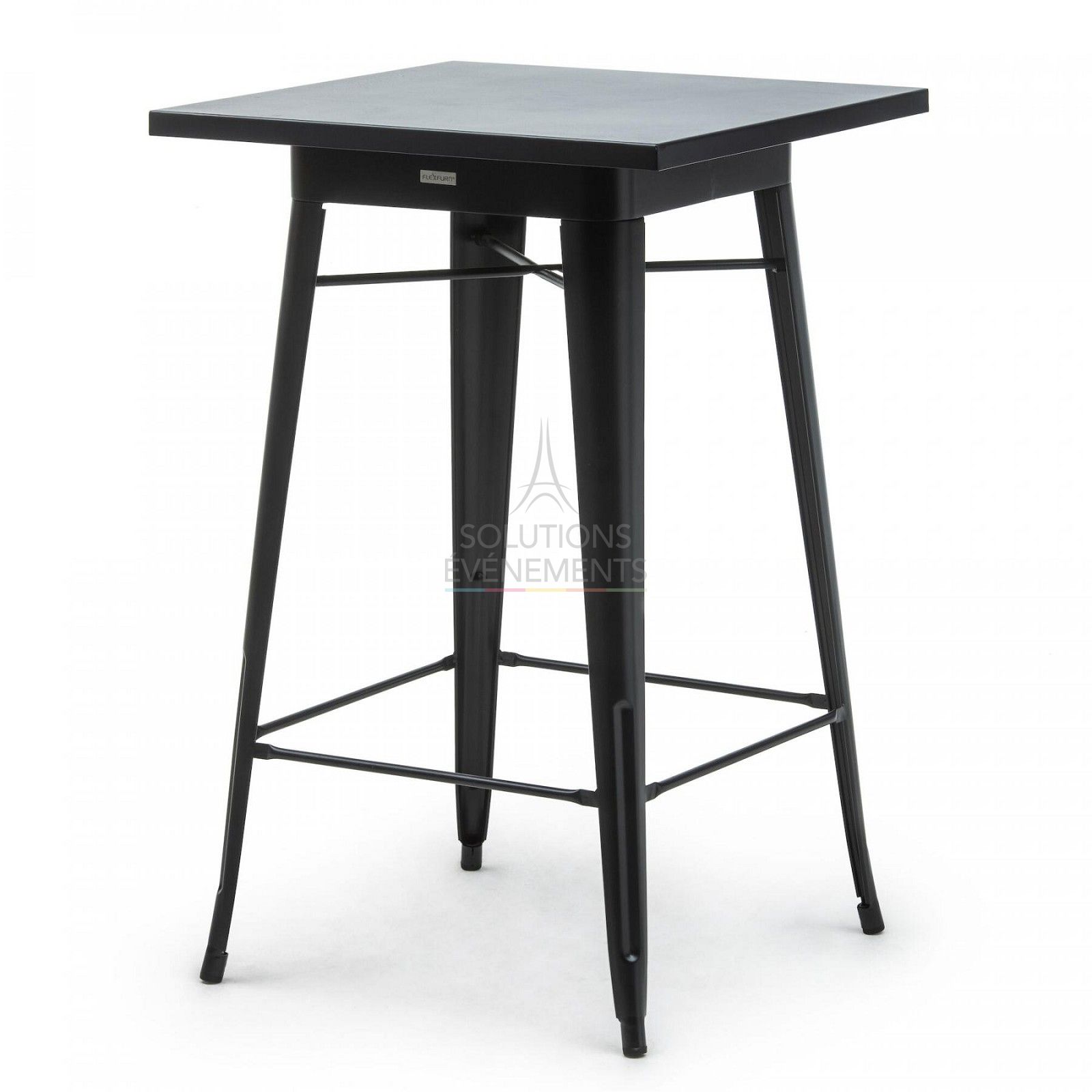 Rental of industrial high table with black metal top