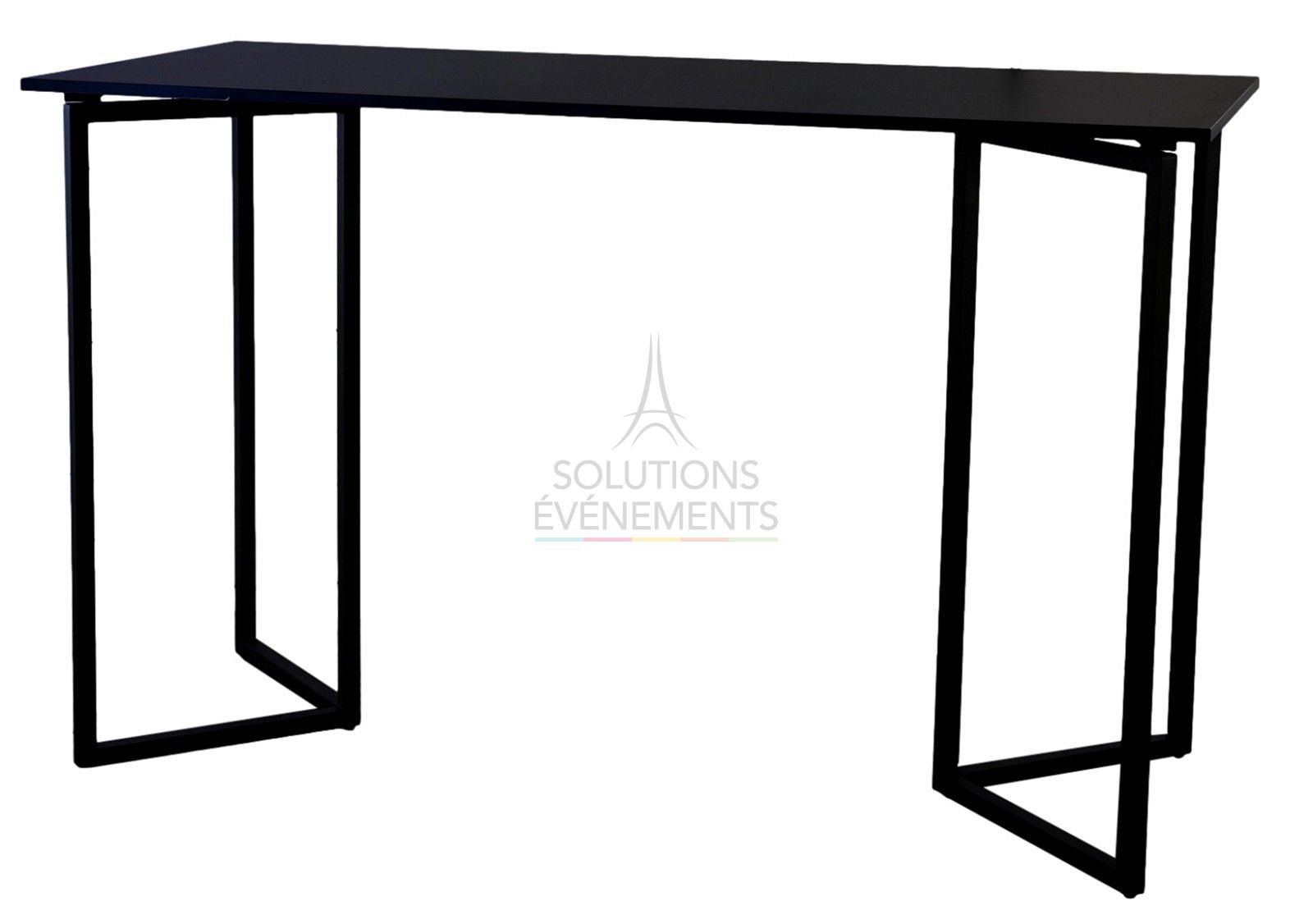 Location de table haute rectangulaire design noir avec plateau noir