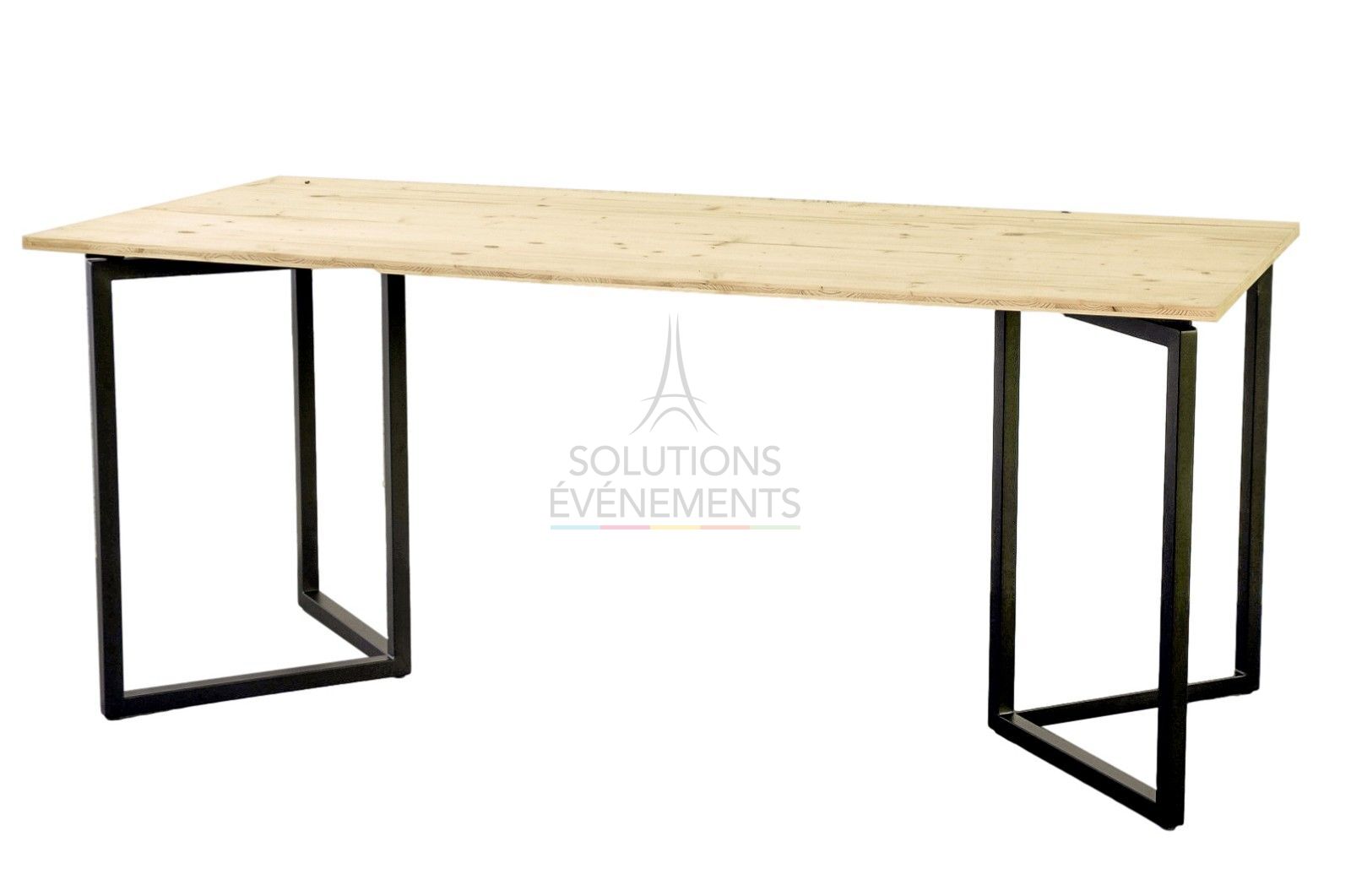 Rental of black designer rectangular table with eco-responsible wooden top