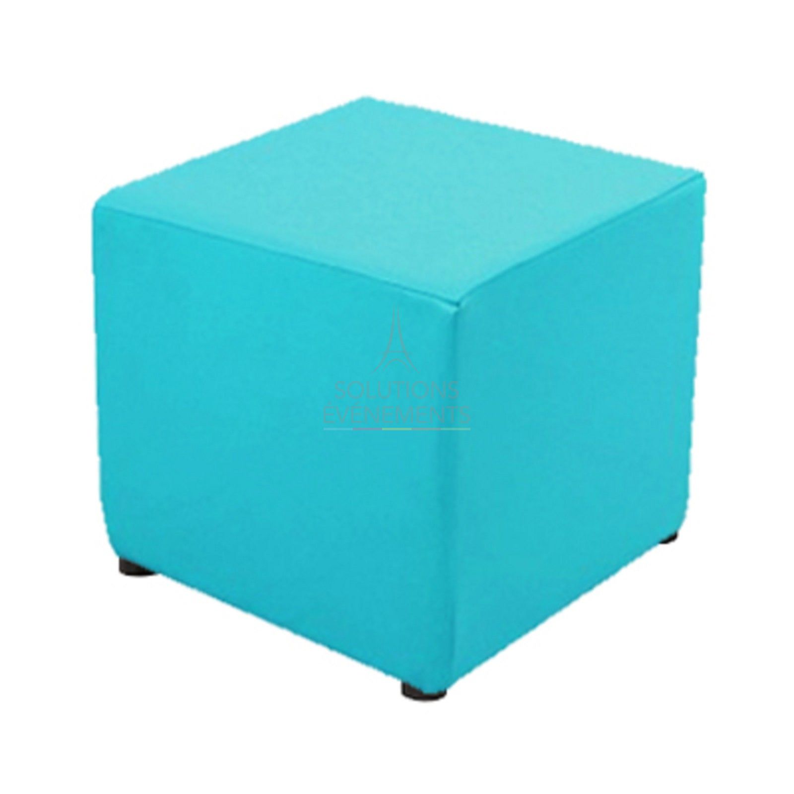 Location de pouf bleu turquoise en simili cuir pour événement