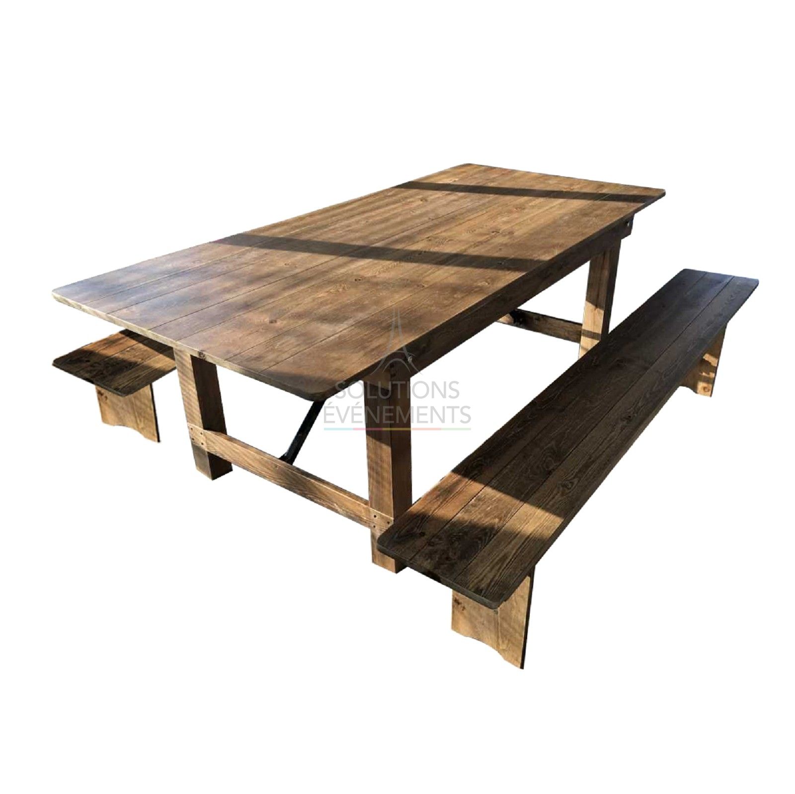 Rental of vintage wooden folding tables and benches