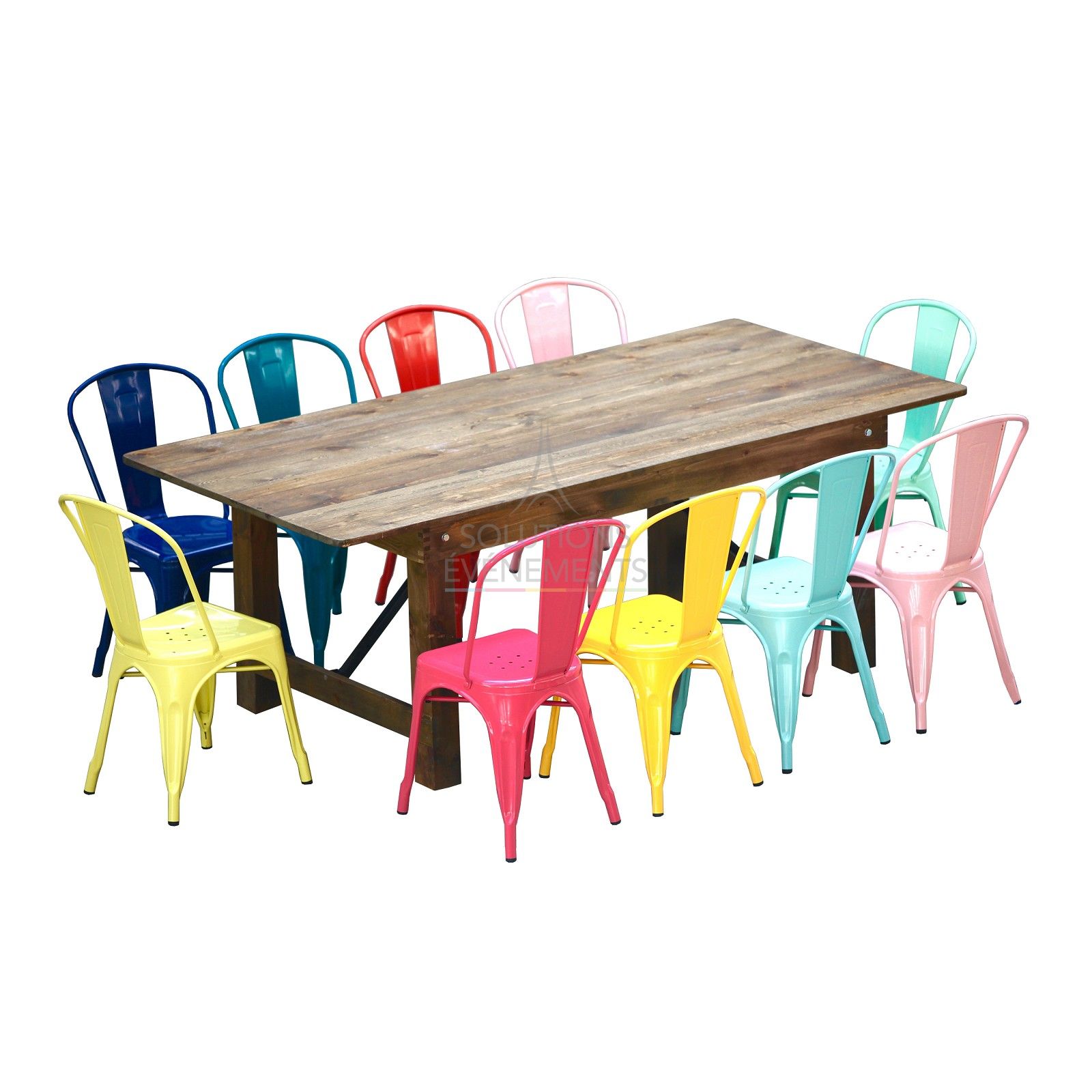 Rental of Tolix folding table and stackable chairs