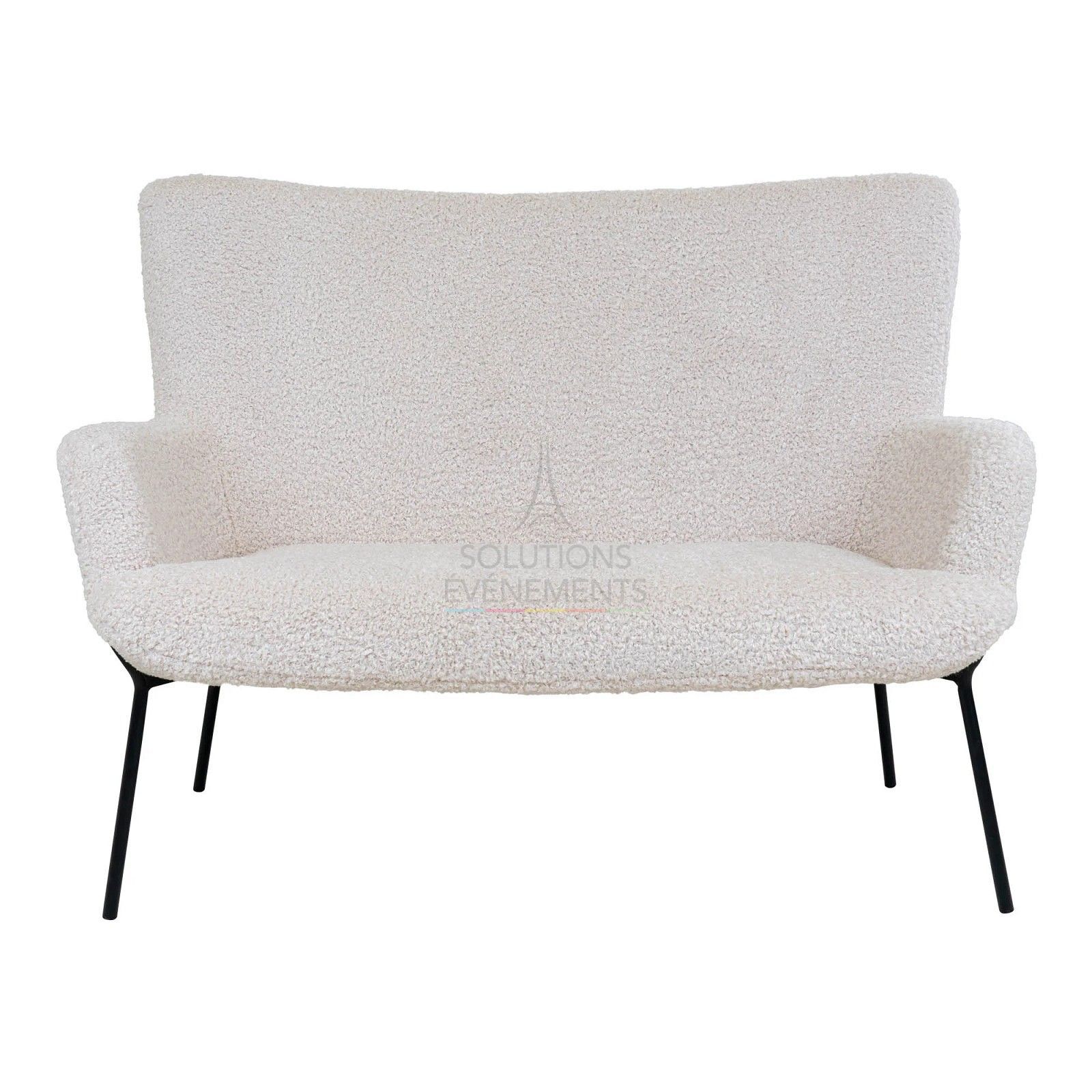 Rental white terry sofa with black legs