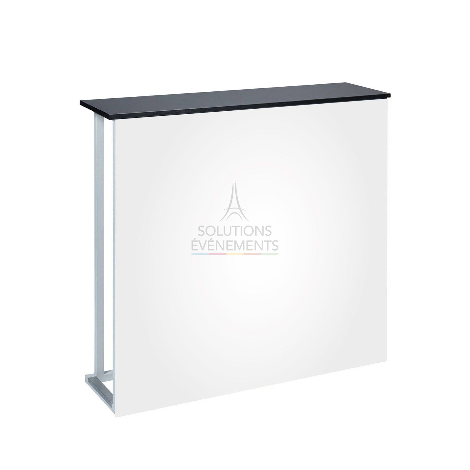 Rental of designer counter with black top and white PVC front