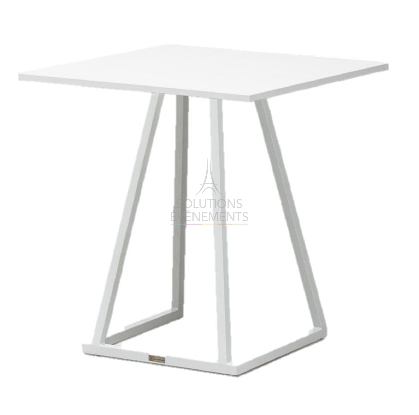 Rental of small pedestal table with square top.